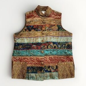 Travelsmith Tapestry‎ Vest Art To Wear Silk Patchwork Lightweight Jacket Size XL